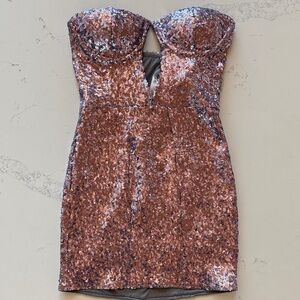 JW PEI Brynlee Sequinned Strapless Mini Dress Purple / Silver Womens Size 4